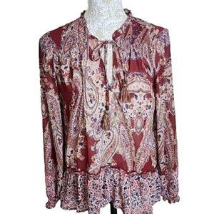Knox Rose Top Boho Long Sleeve Multicolor Paisley Lightweight Women's Medium